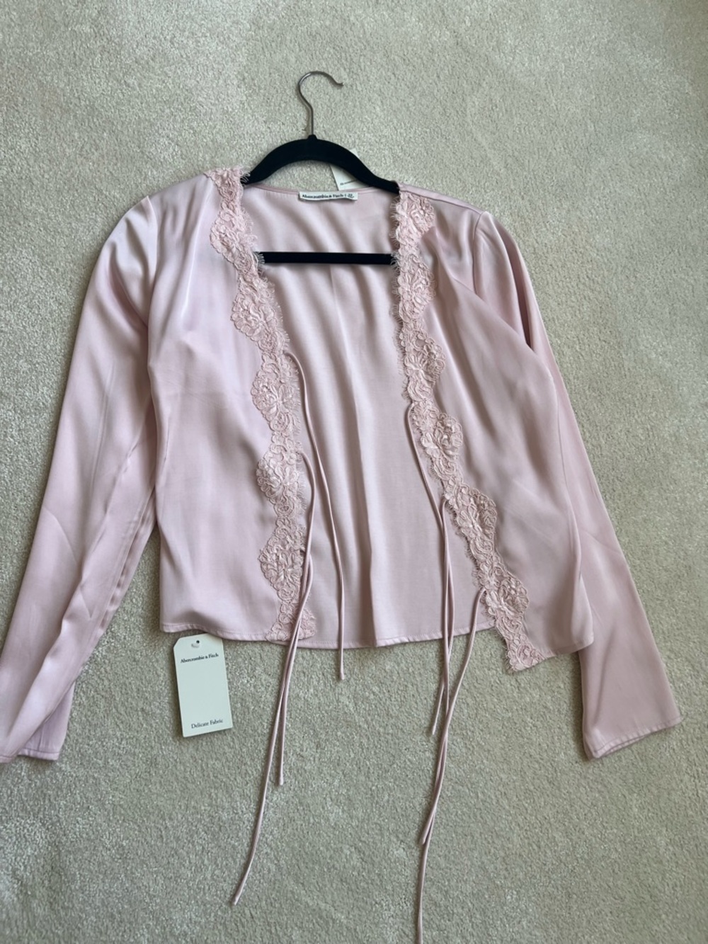 Soft Pink Lace-Trim Open Cardigan